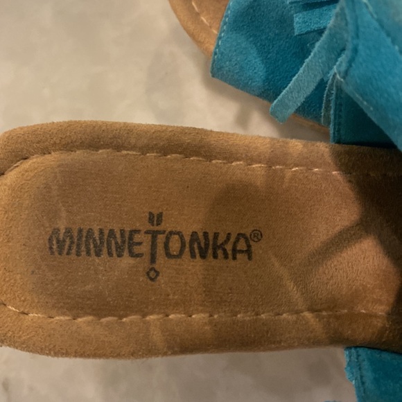 Minnetonka Turquoise Leather Upper Sandal Wedges - Picture 3 of 6